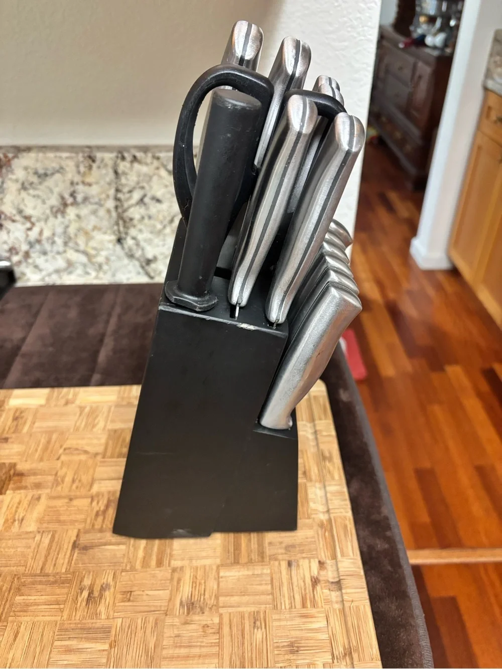 Farberware Bamboo Wood Knife Block, Black, 15 Slots,knives w/ Scissors